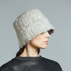 Gray Handmade Wool Bucket Hat Winter Warm Hat