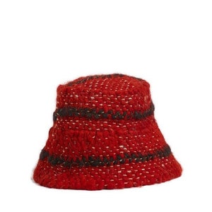 Wool Bucket Hat With Black Striped Pattern Chunky Knite Hat Womens Mens Wool Hat Unisex image 2