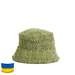 Green Hat Woolen Winter Bucket Hat Knitted Bucket Hat Eco Friendy image 2