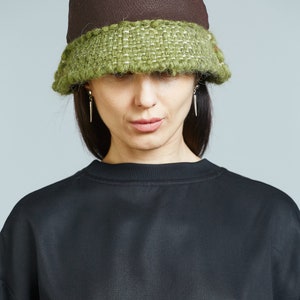 Green Hat Woolen Winter Bucket Hat Knitted Bucket Hat Eco Friendy image 4