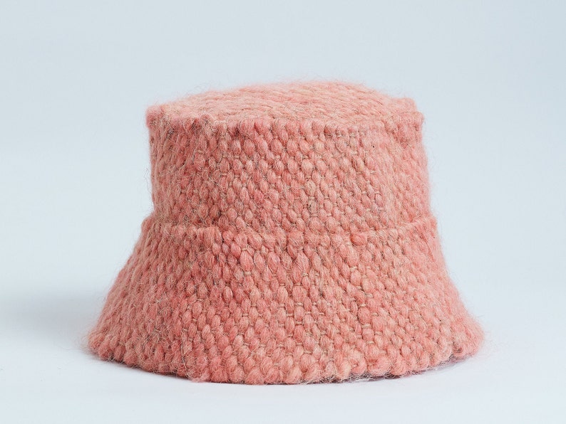 Dusty pink handmade fisherman hat bucket hat wool winter hat