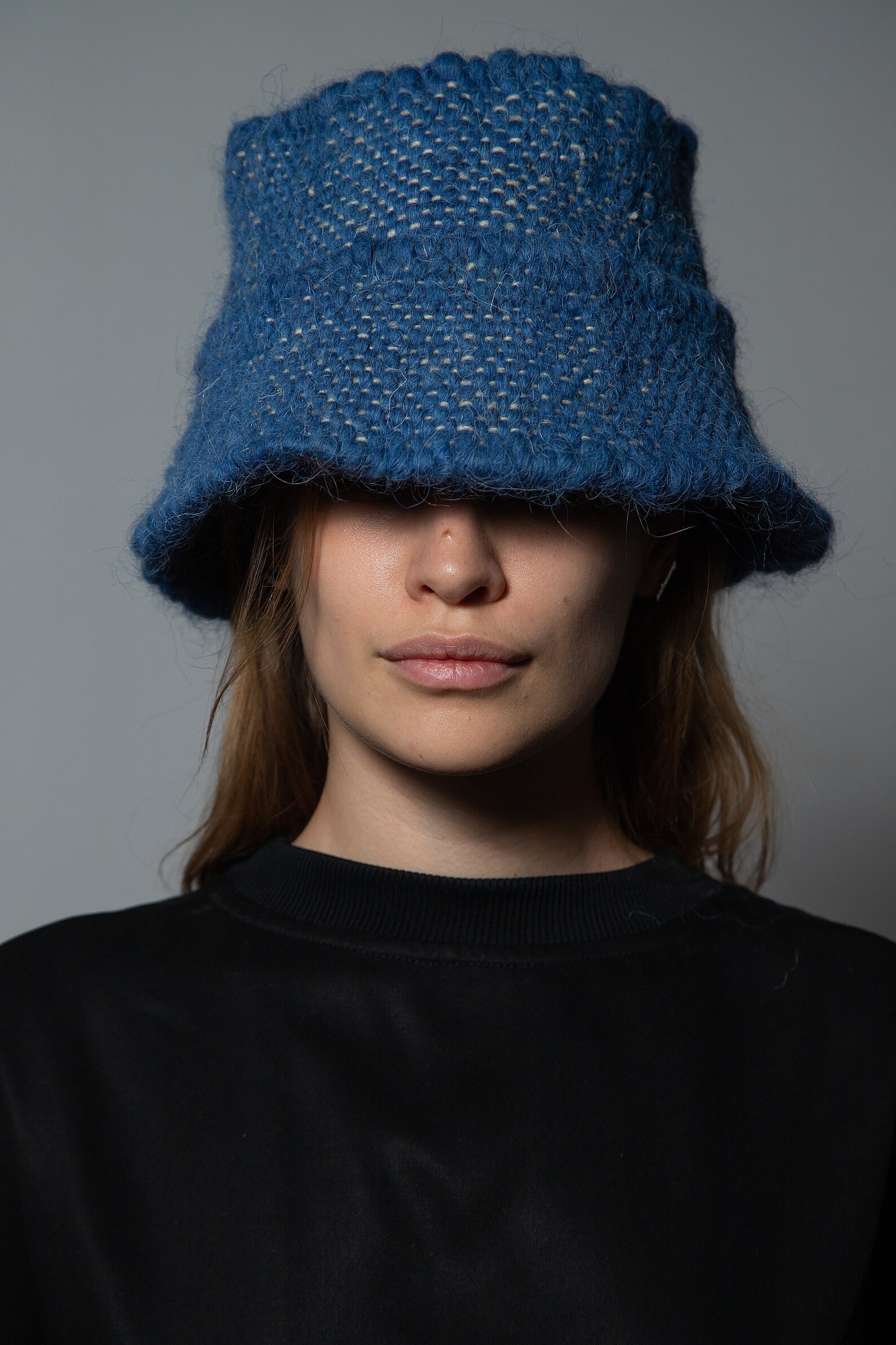 Blue Bucket Hat Handmade Hat Wool Panama Knit Hat Etsy