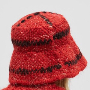 Wool Bucket Hat With Black Striped Pattern Chunky Knite Hat Womens Mens Wool Hat Unisex image 5