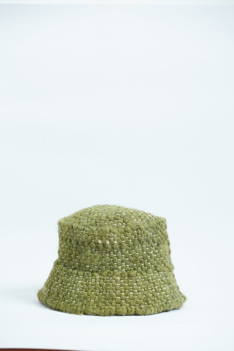 Green Hat Woolen Winter Bucket Hat Knitted Bucket Hat Eco Friendy image 5