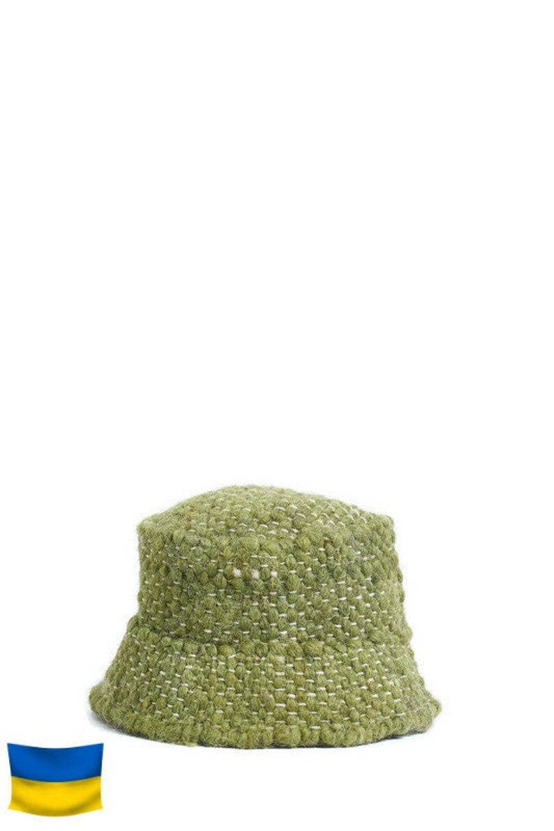 Green Hat Woolen Winter Bucket Hat Knitted Bucket Hat Eco Friendy image 2