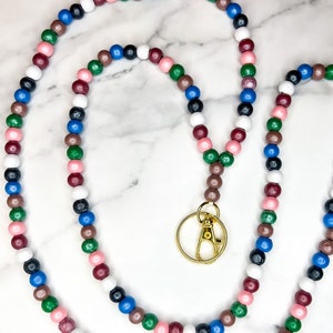 Colorful Wooden Bead Lanyard - Teacher Lanyard - Teacher Badge Holder