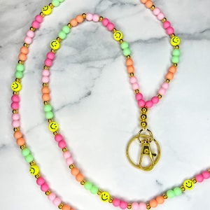 Sorbete Colorido Smiley Beaded Lanyard - Teacher Lanyard- Titular de la insignia del maestro