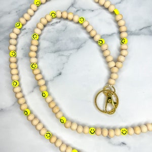 Wooden Smiley Beaded Lanyard - Teacher Lanyard - Teacher Badge Holder