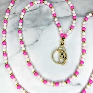 Pink Beaded Lanyard - Teacher Lanyard - Teacher Badge Holder
