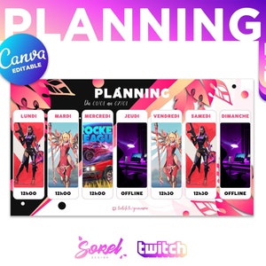 Template Canva Planning Twitch Editable / Twitch pink Leaves /