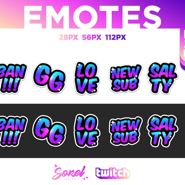 Twitch Emote Texte Galaxy / ban / gg / love / new sub / salty