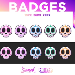 5 Dia de Los Muertos Sub - Bit Twitch Badges / Tête de mort mexicaines / skull / coco