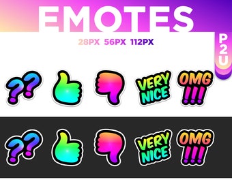 5 Emotes texte / omg !!! / ?? / pouce rouge / pouce vert / very nice /