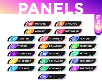 20 Panneaux twitch français colorés / Twitch panels / Bouton sous stream français / Live / streaming