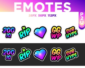 5 Emotes texte 200 IQ, Love, GgWp, Rip, Sub Hype