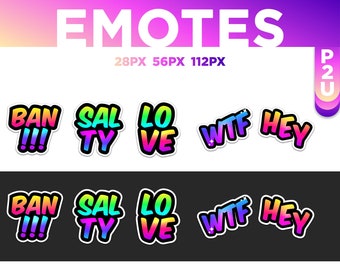 5 Twitch text emotes RVB pack / Ban / Salty / Love / Wtf / Hey