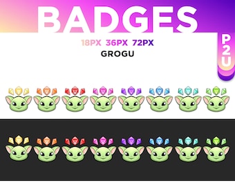 8 Baby Yoda / Grogu / Alien Sub - Bit Twitch Badges