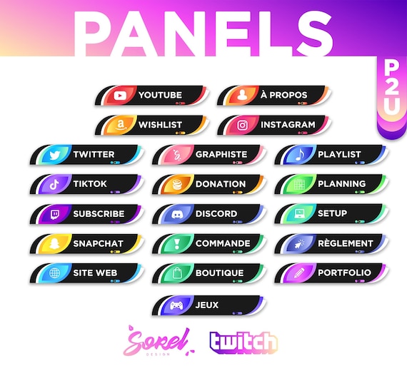20 Panneaux twitch francais colores Twitch panels Bouton sous stream francais Live streaming Etsy France