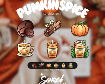 6 Badges Twitch Pumpkin Spice Latte | Pack Automne Cozy | Badges Sub pour Streamers