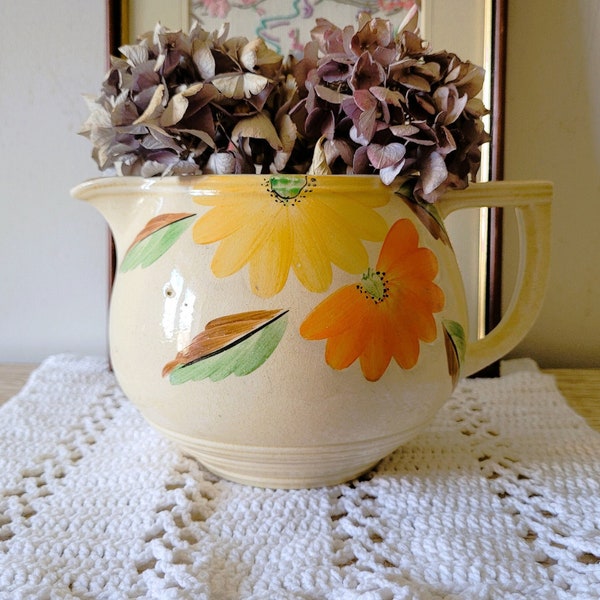 Pretty Art Deco Arthur Wood Pottery Jug Vase Hand Painted Flower Floral Design Vintage 1930's Decor Prop *Read Full Description
