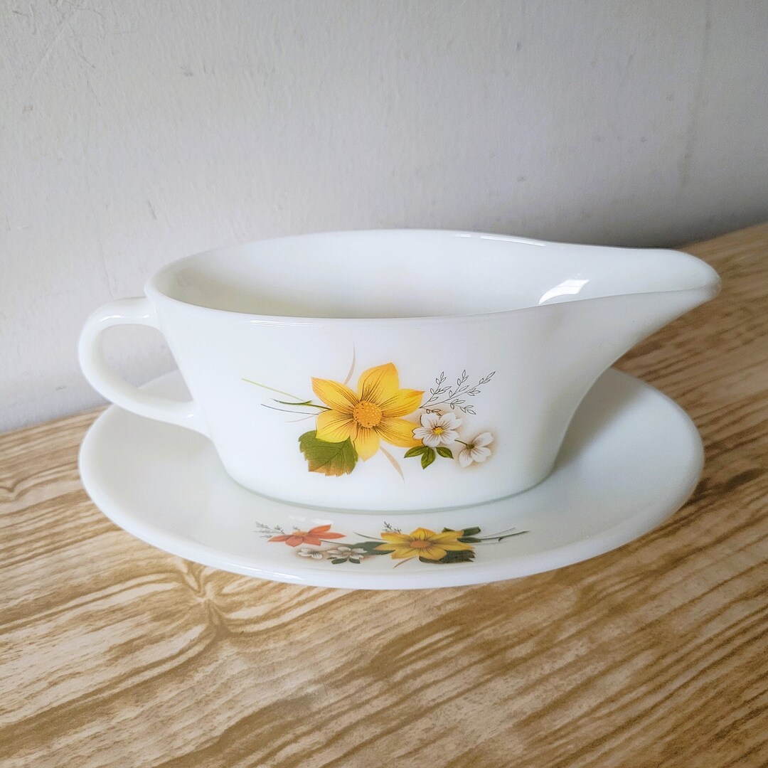 1960's Retro Milk Glass Gravy Boat and Saucer Jug Made by Etsy