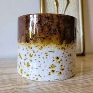 Vintage Marei West German Plant Pot Cachepot Brown & White Speckled 1970s Fat Lava Planter 23 11