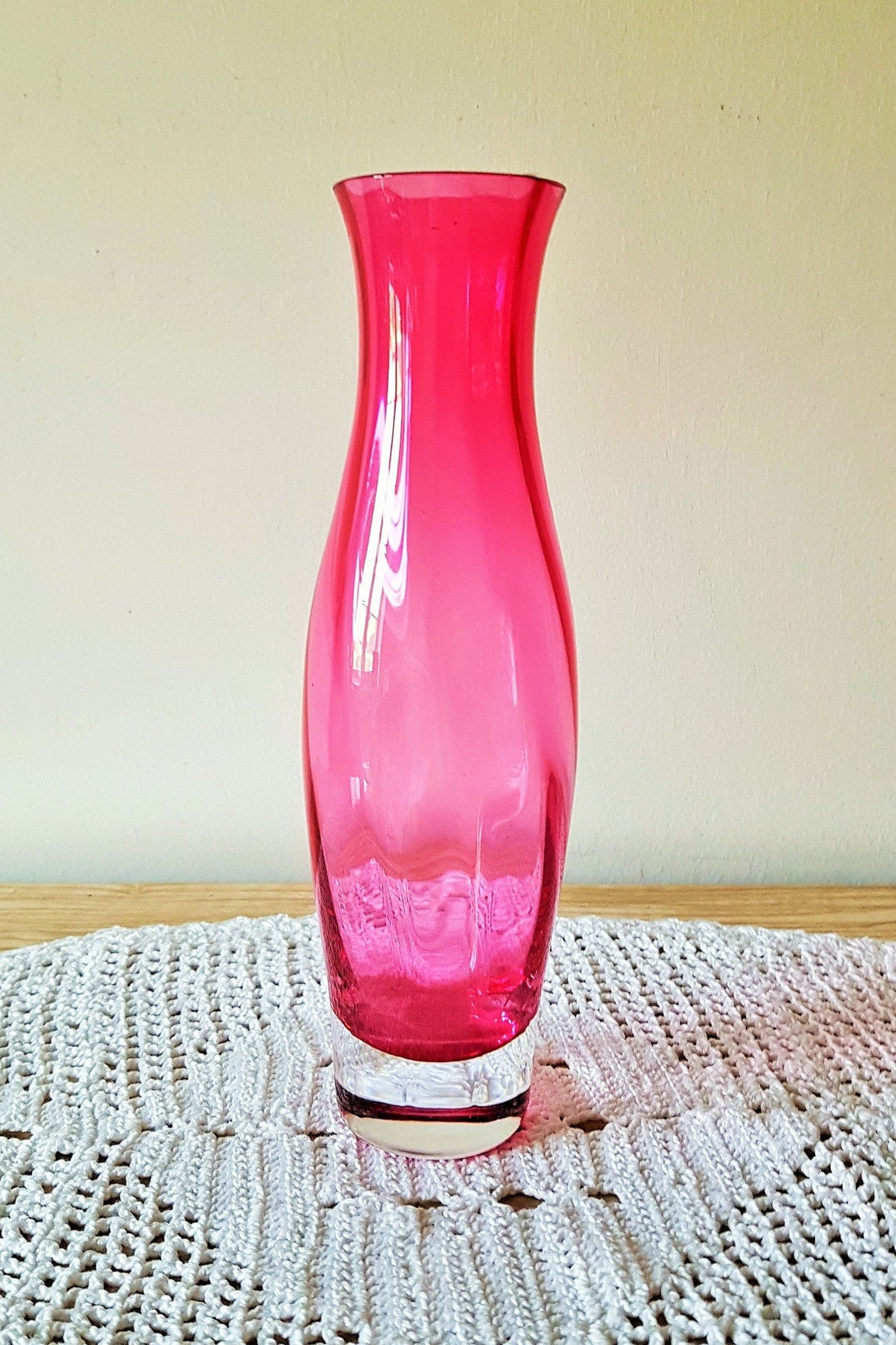 Beautiful Vintage Dartington Devon Cranberry Glass Vase Fluted Etsy