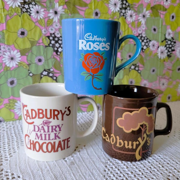 Vintage Ceramic Cadbury Chocolate Mugs Coffee Cups Dairy Milk Roses Retro Advertising Collectable Easter Gifts *Available Separately