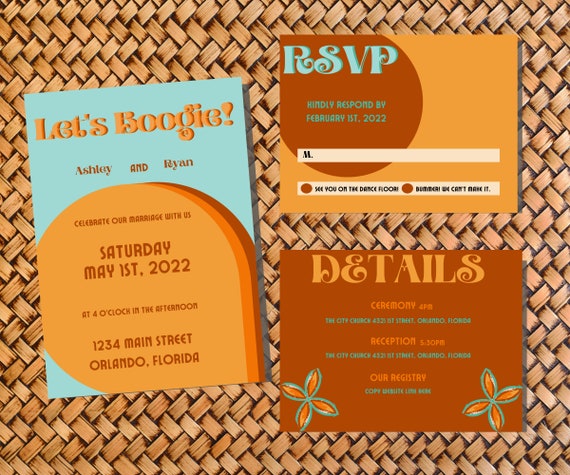 Retro 70s Wedding Invitation Template Digital Download Canva | Etsy