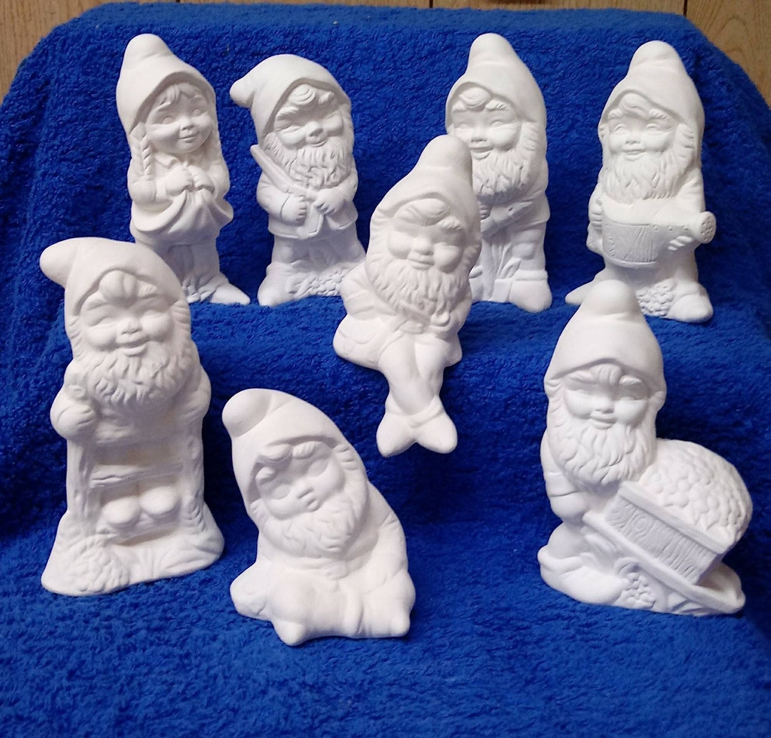 Set of 8 Small Ceramic Bisque Gnomes Etsy