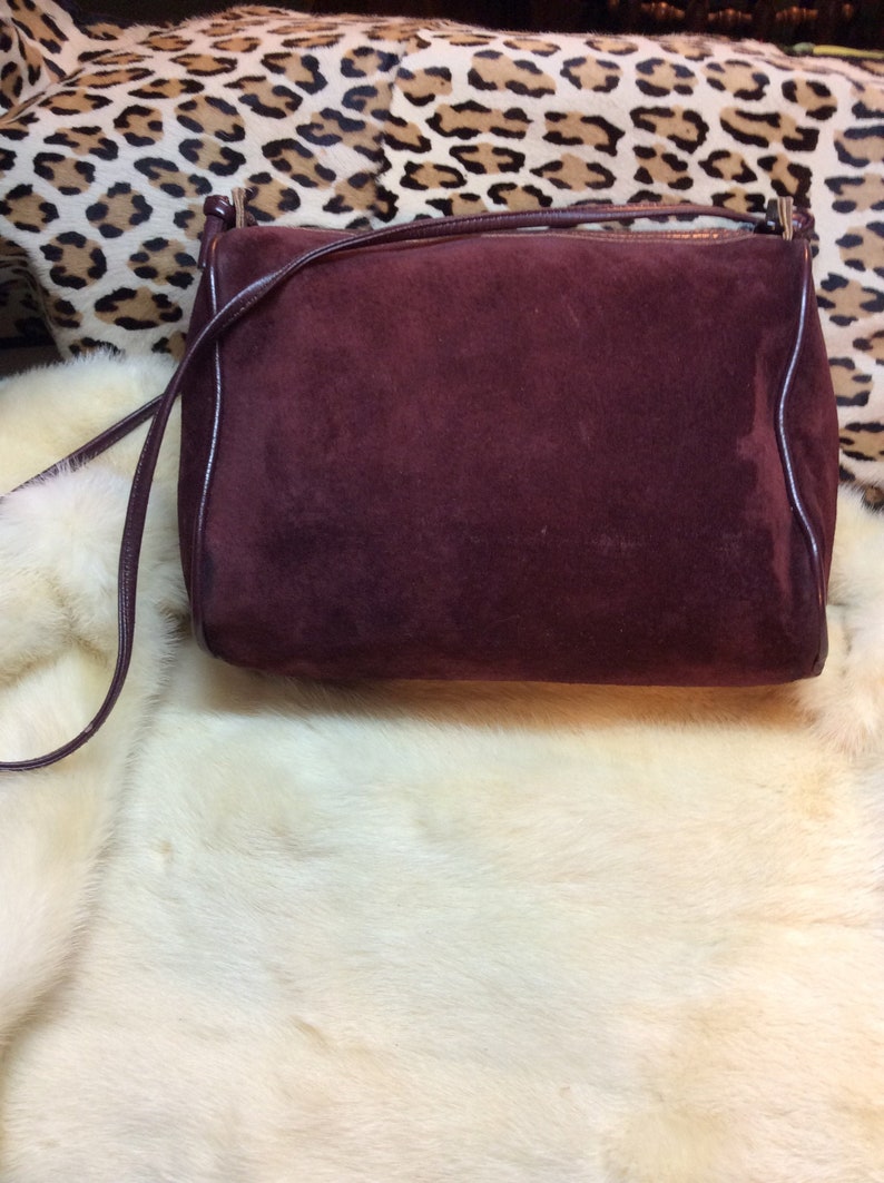 Vintage wine colored leather suede shoulder purse Etsy