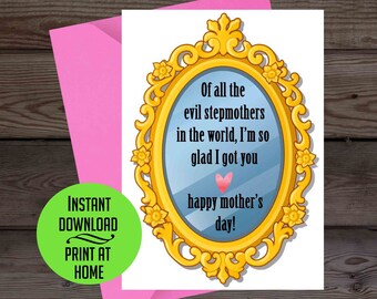 Mother's Day card, funny Mother's Day card, digital printable card, stepmother card, evil stepmother