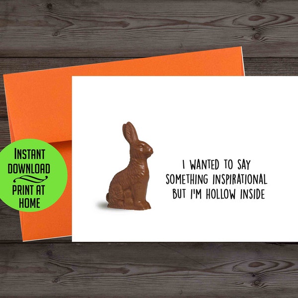 Funny Easter card, printable Easter card, digital download, Easter rabbit, chocolate rabbit