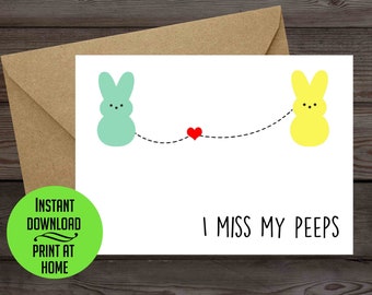 Miss You card, quarantine card, printable peeps card, digital PDF card, Easter peeps, social distancing card