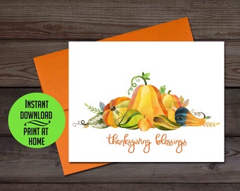 Thanksgiving card, Thanksgiving blessings, digital PDF card, fall autumn harvest card, printable Thanksgiving card, for family, for friends