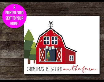 Farmhouse Christmas card, barn holiday card, farm Christmas card