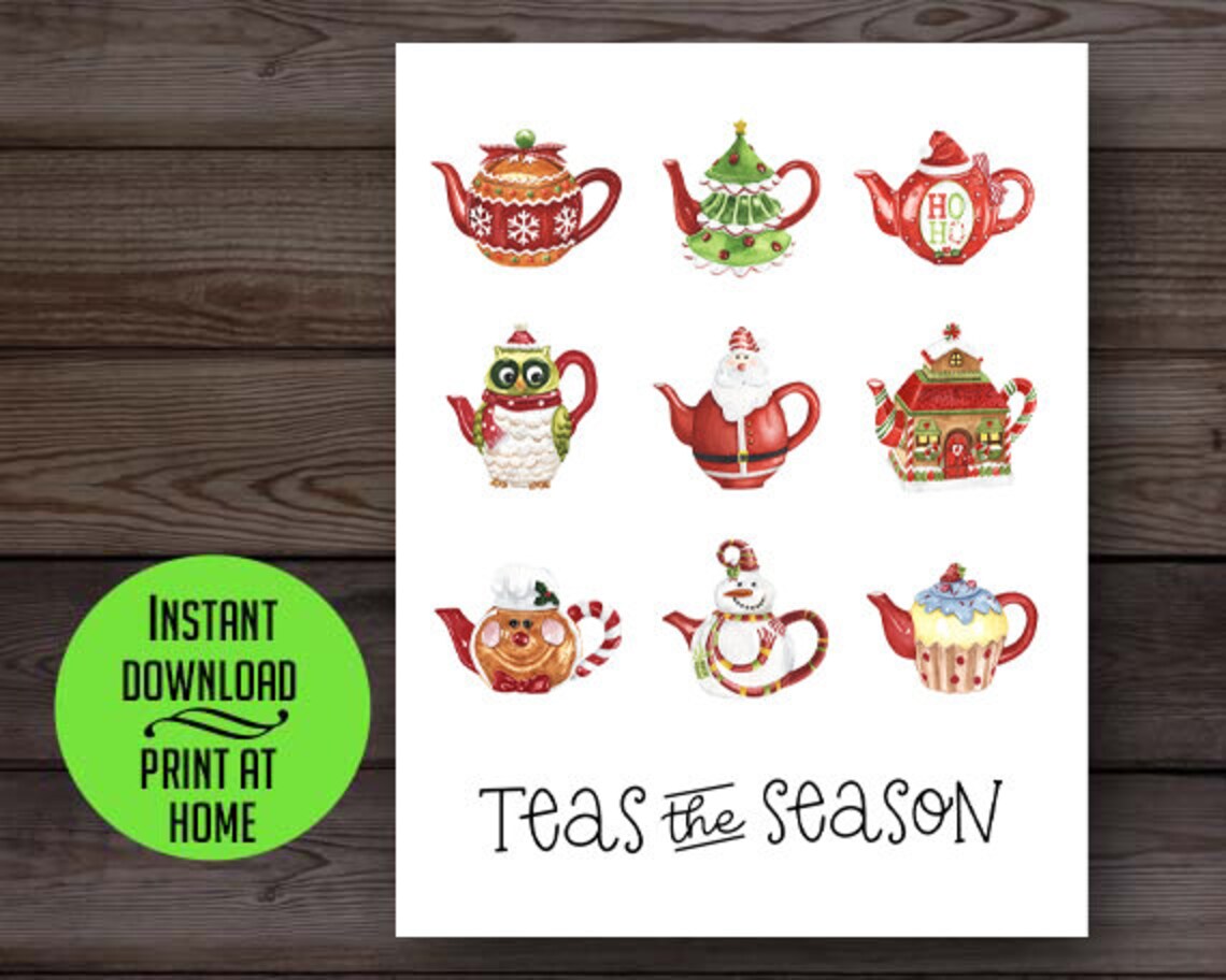 Tea Christmas Card Teathemed Holiday Card Teas the Season Etsy