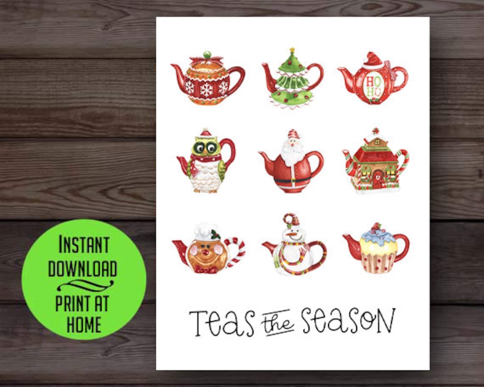 Tea Christmas Card Teathemed Holiday Card Teas the Season Etsy