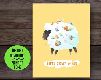 Watercolor Easter card, funny Easter card, Easter sheep, Easter ewe, Easter pun, punny card, for friends, for family, printable card