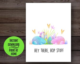 Watercolor Easter card, Easter love bunnies, hey there hop stuff, Easter pun, punny card, anniversary card, love card, friendship card