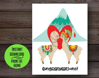 Llama Alpaca Wedding card, Engagement Card, Anniversary card, digital printable card, Congratulations card, Bride and Groom