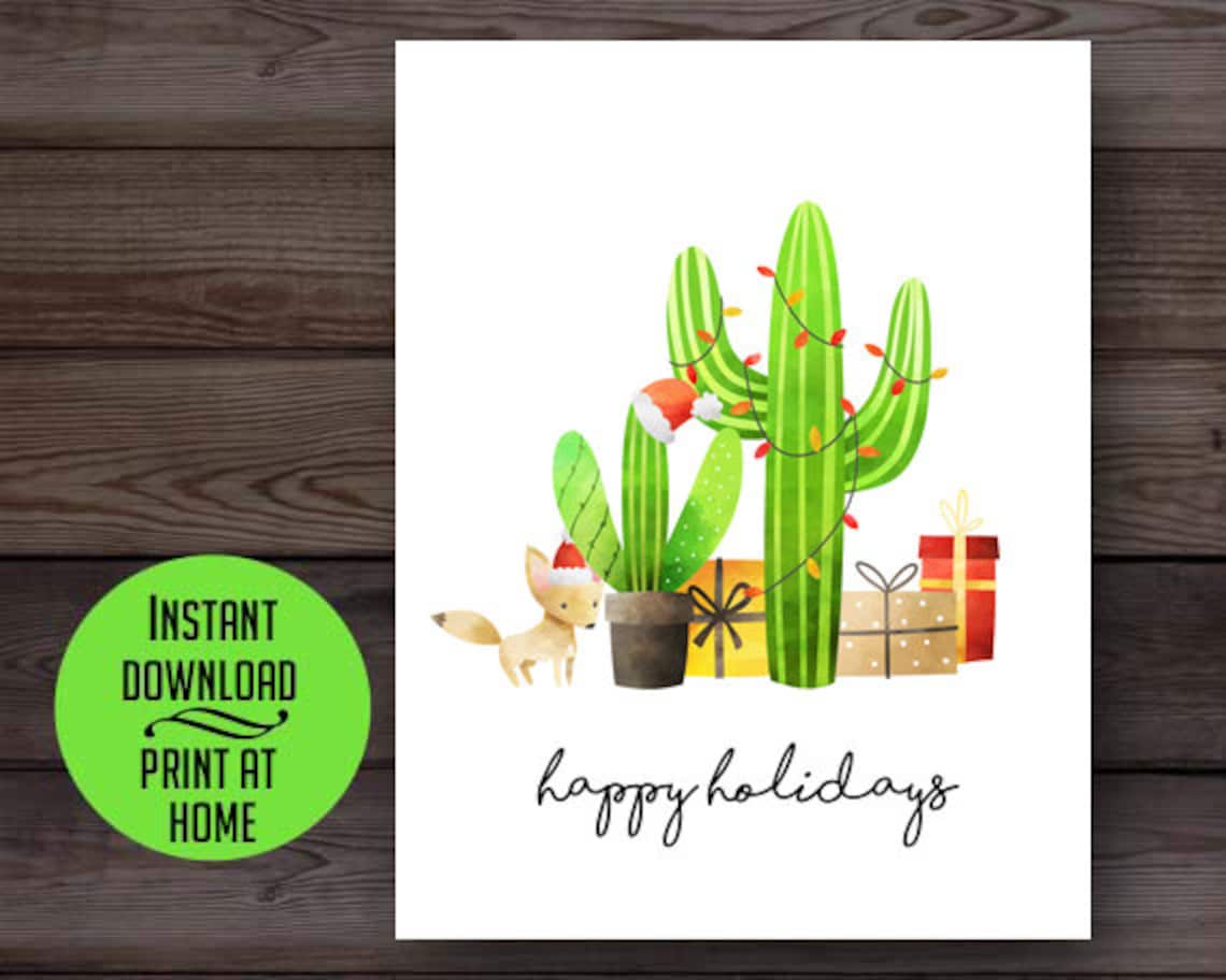 Desert Cactus Christmas Card Watercolor Holiday Card Etsy