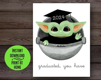 Grogu graduation card, Baby Yoda grad card, printable card, 8th grade grad, high school grad, college grad, class of 2024, Mandalorian card