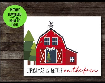 Farmhouse Christmas card, farm holiday card, barn card, printable Christmas card, digital download