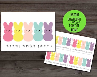 Easter card, printable Easter card + postcards, digital PDF card, Easter peeps