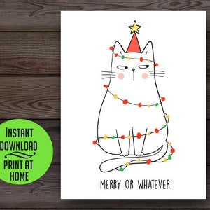 Funny Christmas card, funny holiday card, printable Christmas card, sarcastic cat, grumpy cat, cat Christmas card, digital download