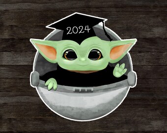 Baby Yoda 2024 graduation waterproof sticker, Grogu sticker, class of 2024, Mandalorian sticker, hydroflask sticker, laptop sticker