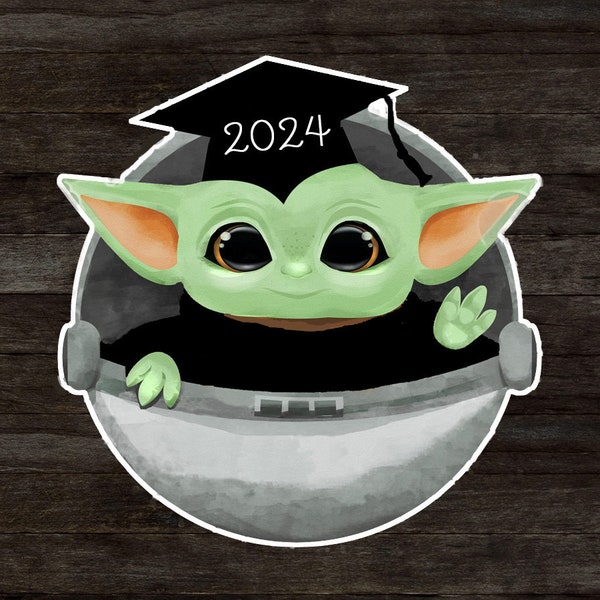 Baby Yoda 2024 graduation waterproof sticker, Grogu sticker, class of 2024, Mandalorian sticker, hydroflask sticker, laptop sticker