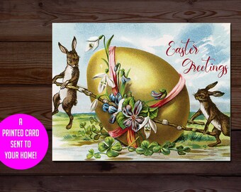 Vintage Easter card, Easter ephemera, Giant Easter egg, Easter rabbits, for friends, for family