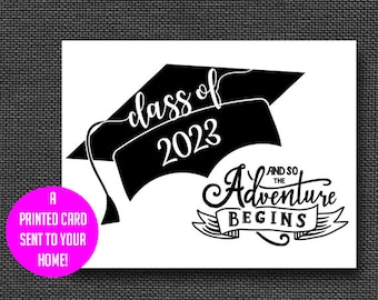 Graduation card, class of 2023, adventure begins, high school graduation, college graduation, 8th grade